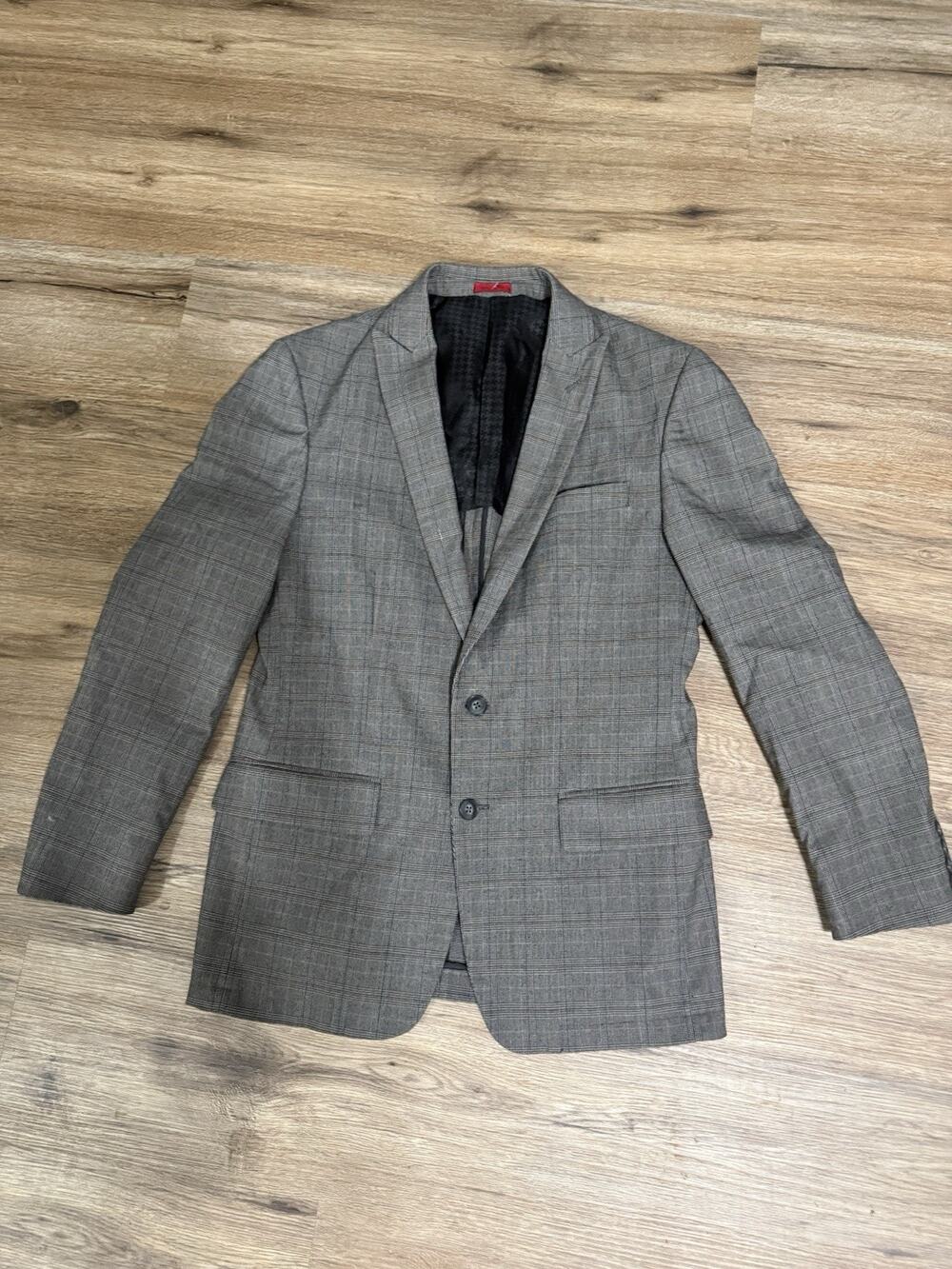 John Varvatos USA Mens Suit Jacket Blazer 38R Gray Plaid Glen Check DWELL